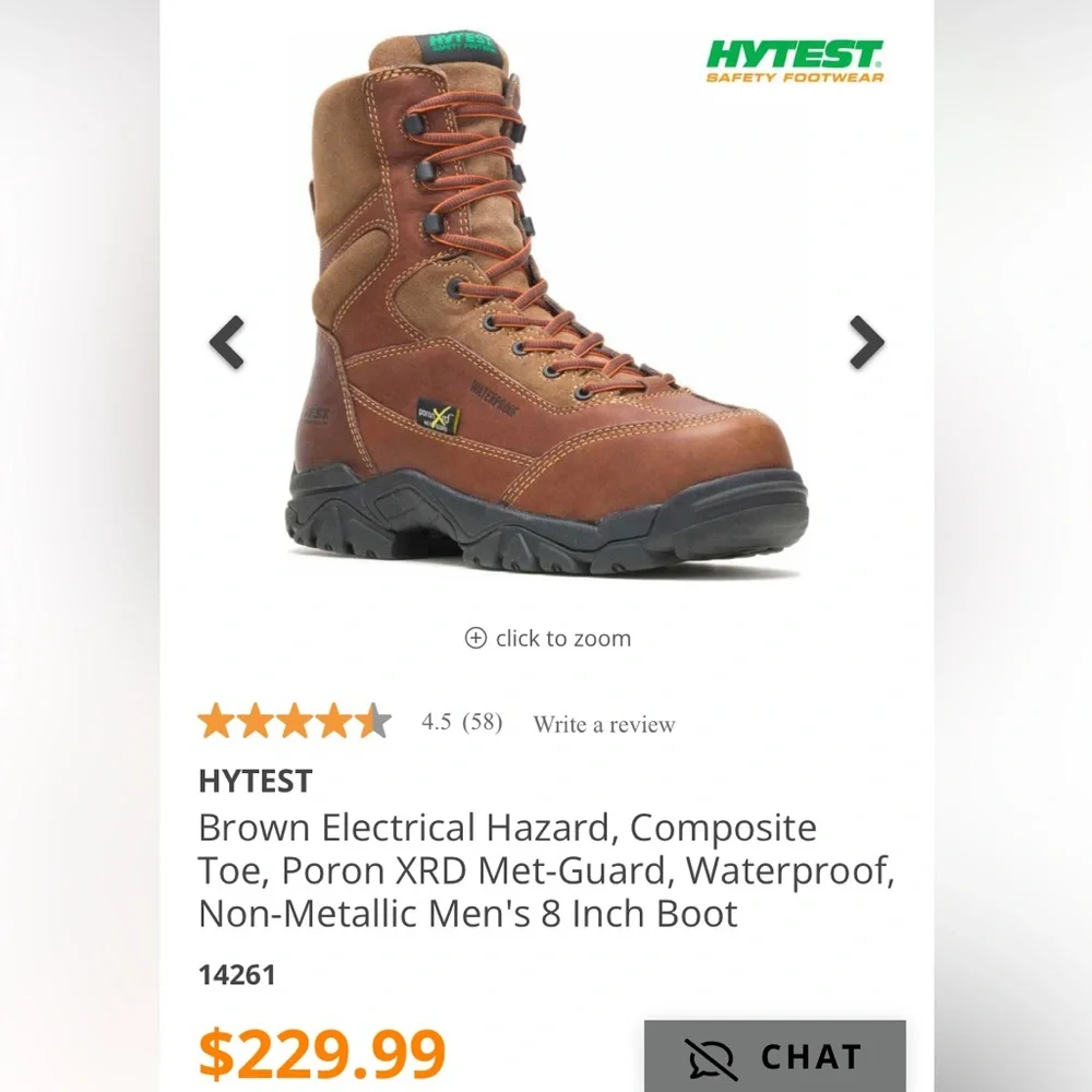 HYTEST Mens Waterproof Leather Composite Toe Poron XRD Met-Guard 6”‎ Boots 12W